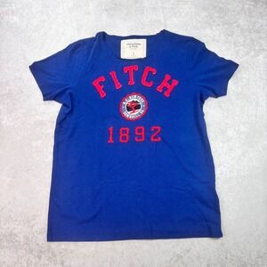 Vintage 90s Abercrombie & Fitch T-Shirt Large Blue Red Applique Single Stitch